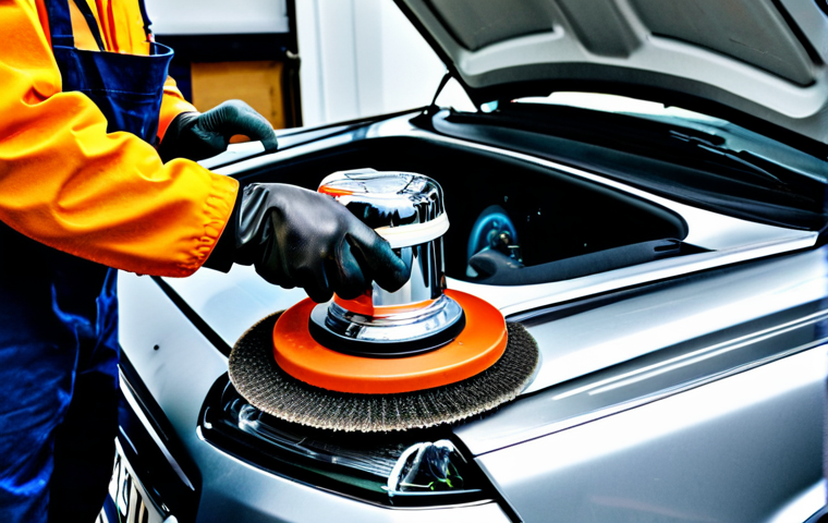공업사에서 많이 쓰는 에어공구 - The Tire Change**

A busy auto repair shop scene, a mechanic in a clean uniform (fully clothed, appr...